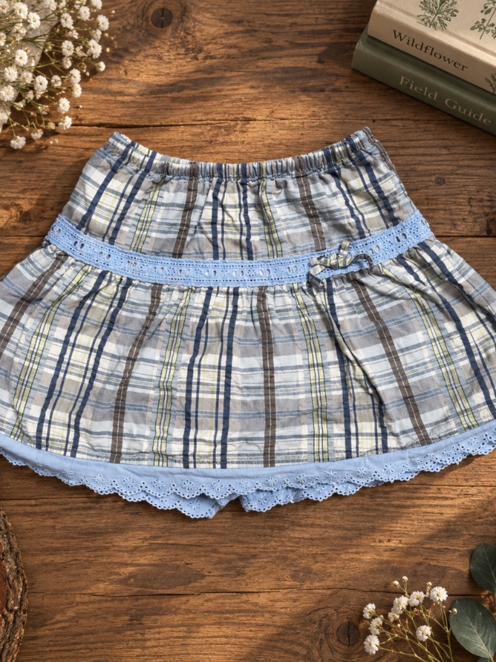 Cherokee Girls Size 8 Y2K Style Plaid Skort Eyelet Lace